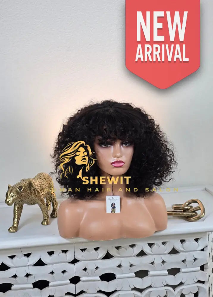 100% Human Hair wig water curly bang cut