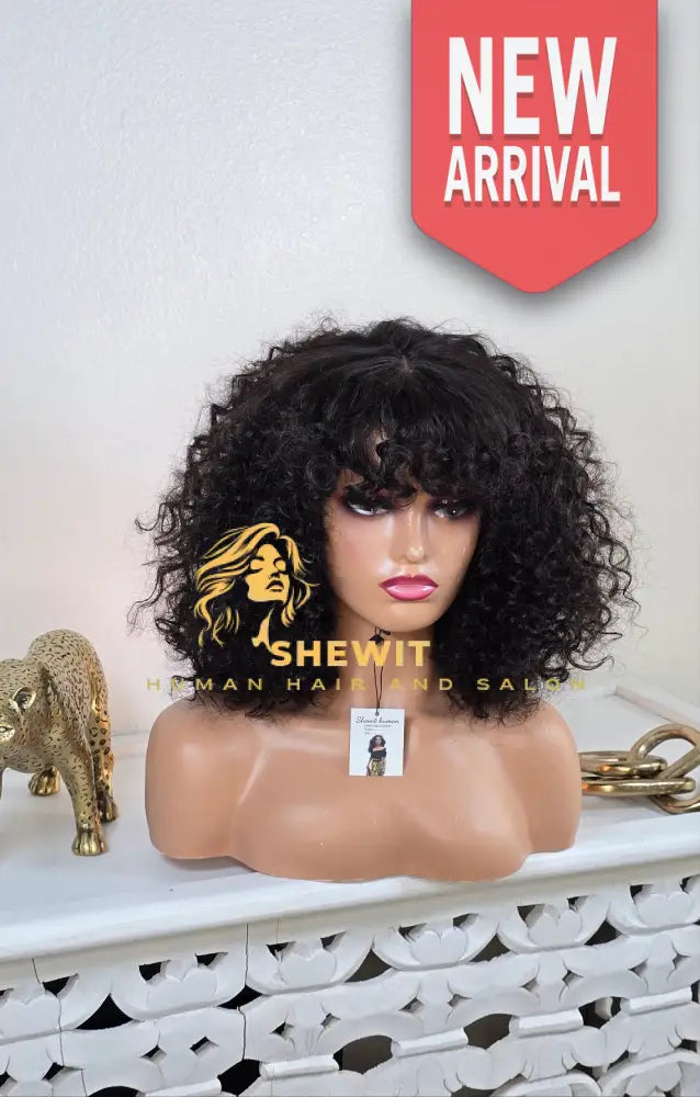 100% Human Hair wig water curly bang cut