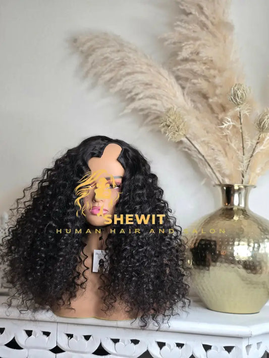 U Part Wig | Side Part | Deep Curly | Natural Black