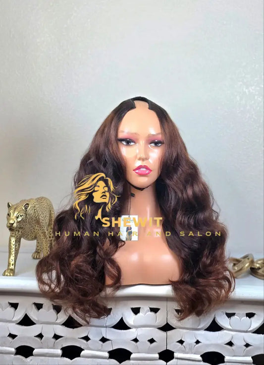 100% Human Hair upart wig light cinnamon body wave