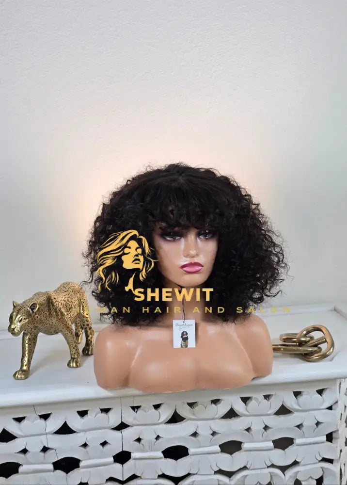 100% Human Hair wig water curly bang cut