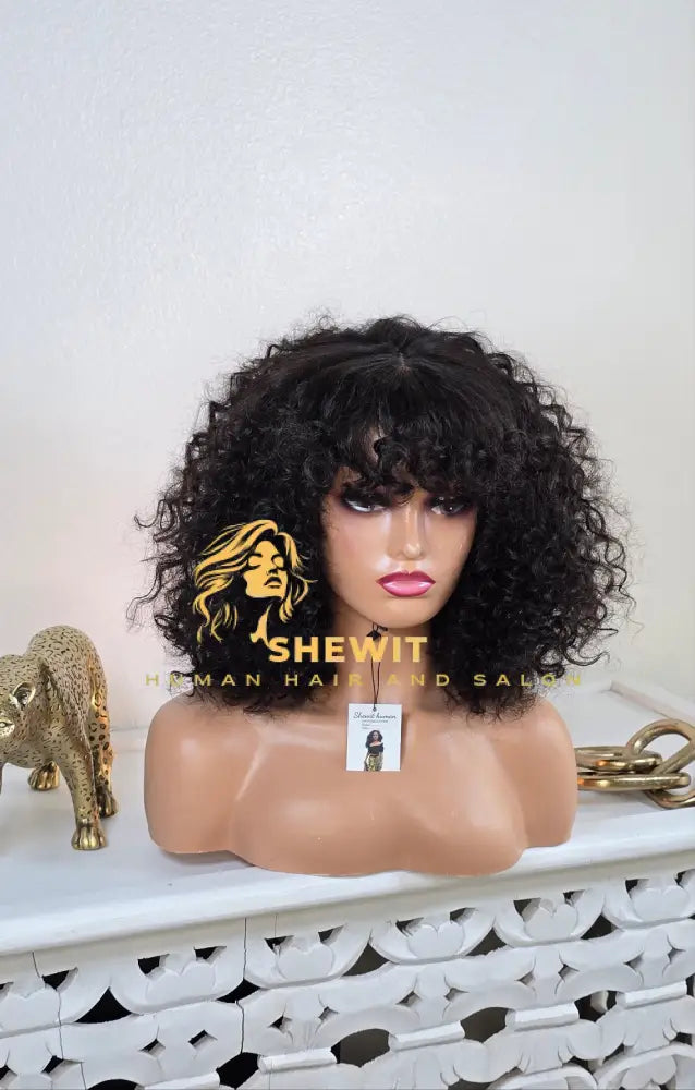 100% Human Hair wig water curly bang cut
