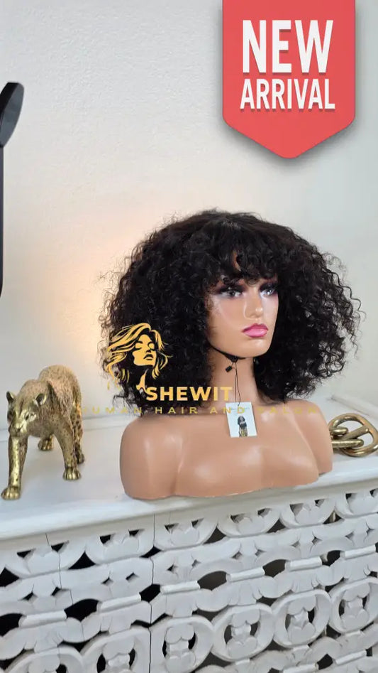 100% Human Hair wig water curly bang cut