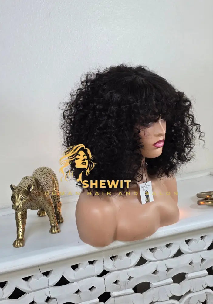 100% Human Hair wig water curly bang cut