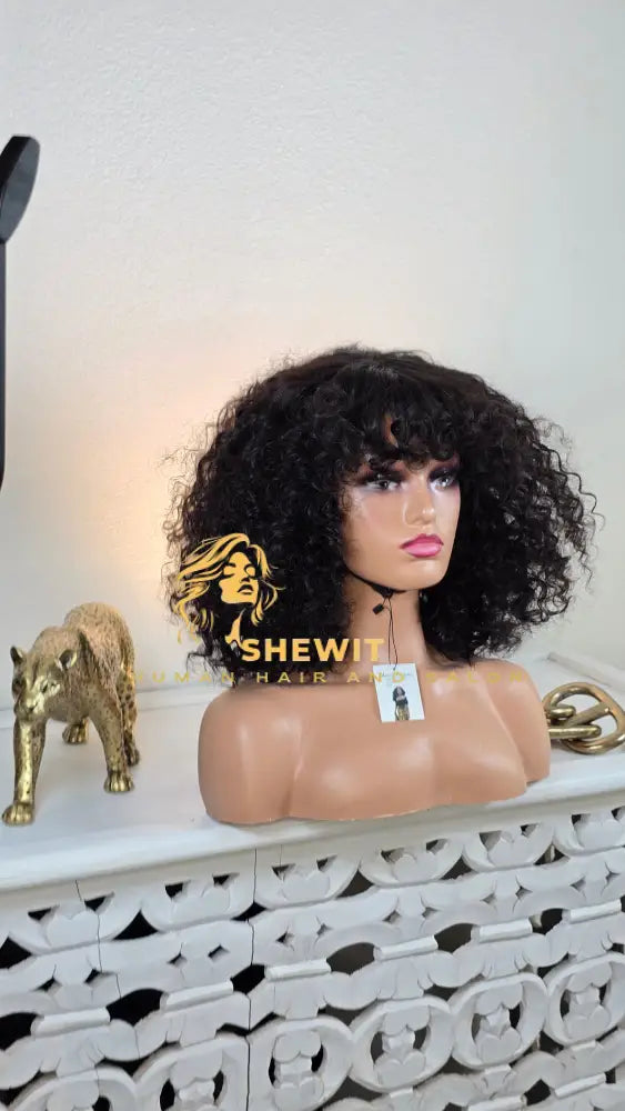 100% Human Hair wig water curly bang cut