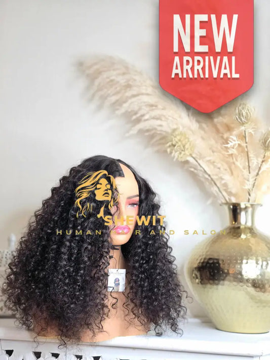 U Part Wig | Side Part | Deep Curly | Natural Black