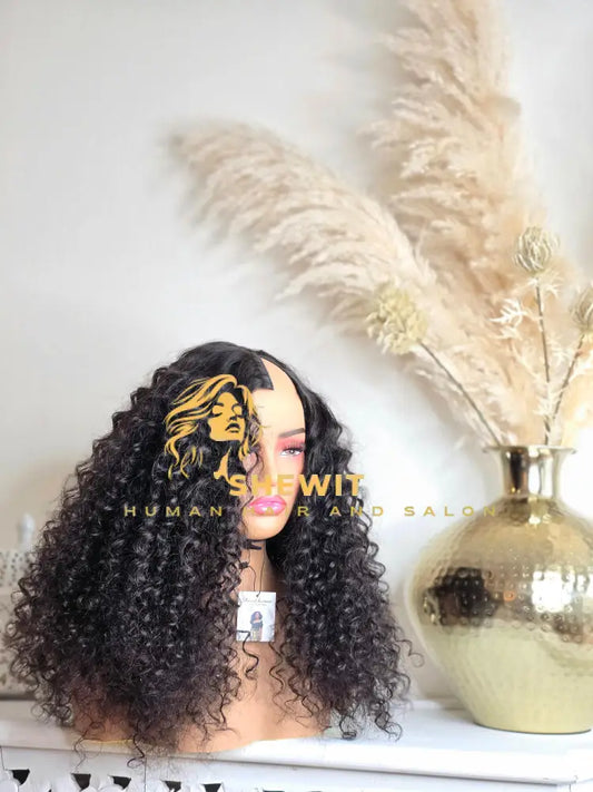 U Part Wig | Side Part | Deep Curly | Natural Black