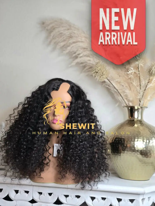 U Part Wig | Side Part | Deep Curly | Natural Black